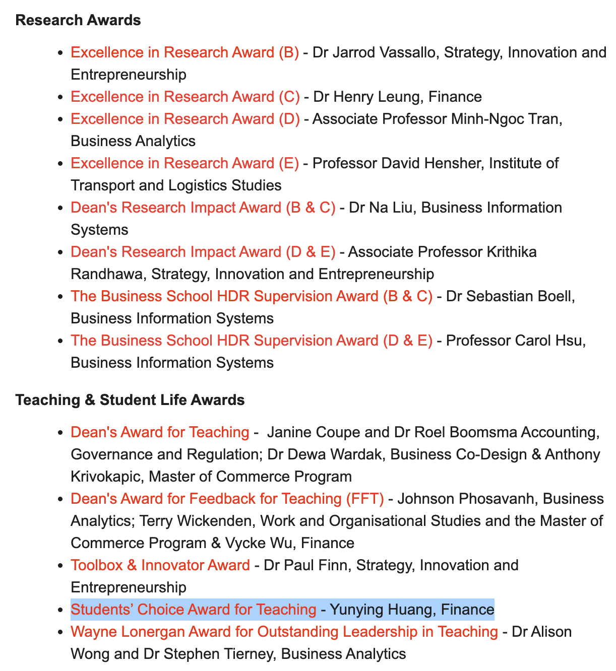 Teaching award